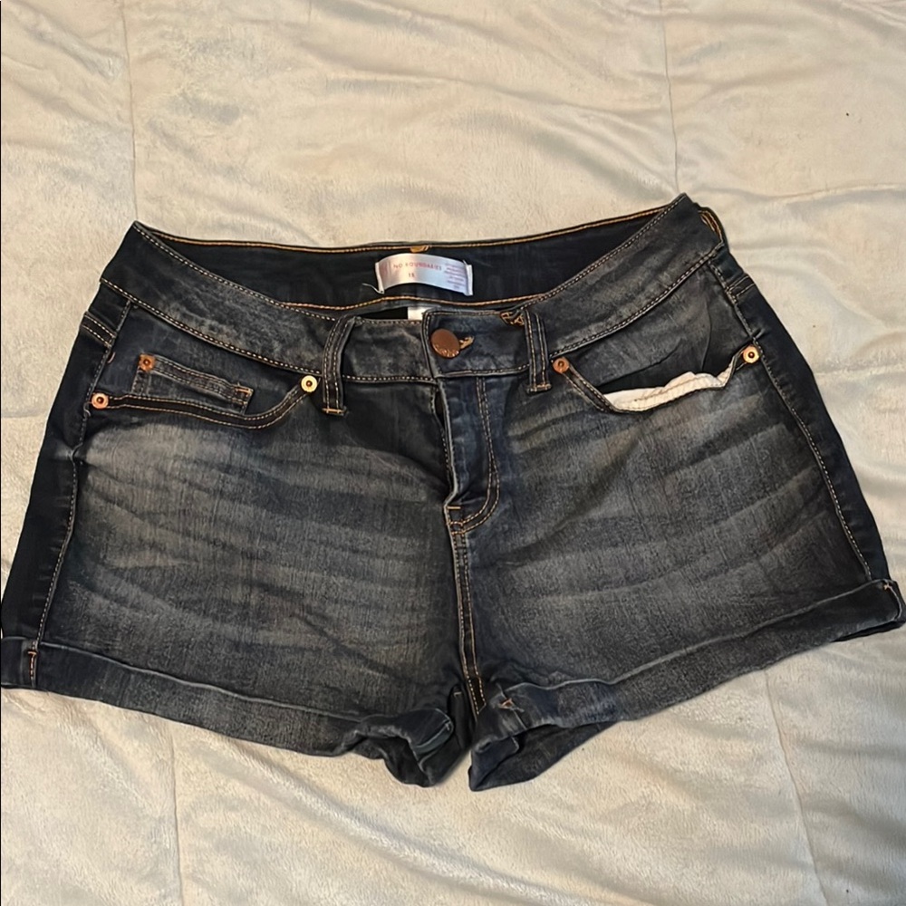 No Boundaries Blue Jean Shorts with Distressed Look